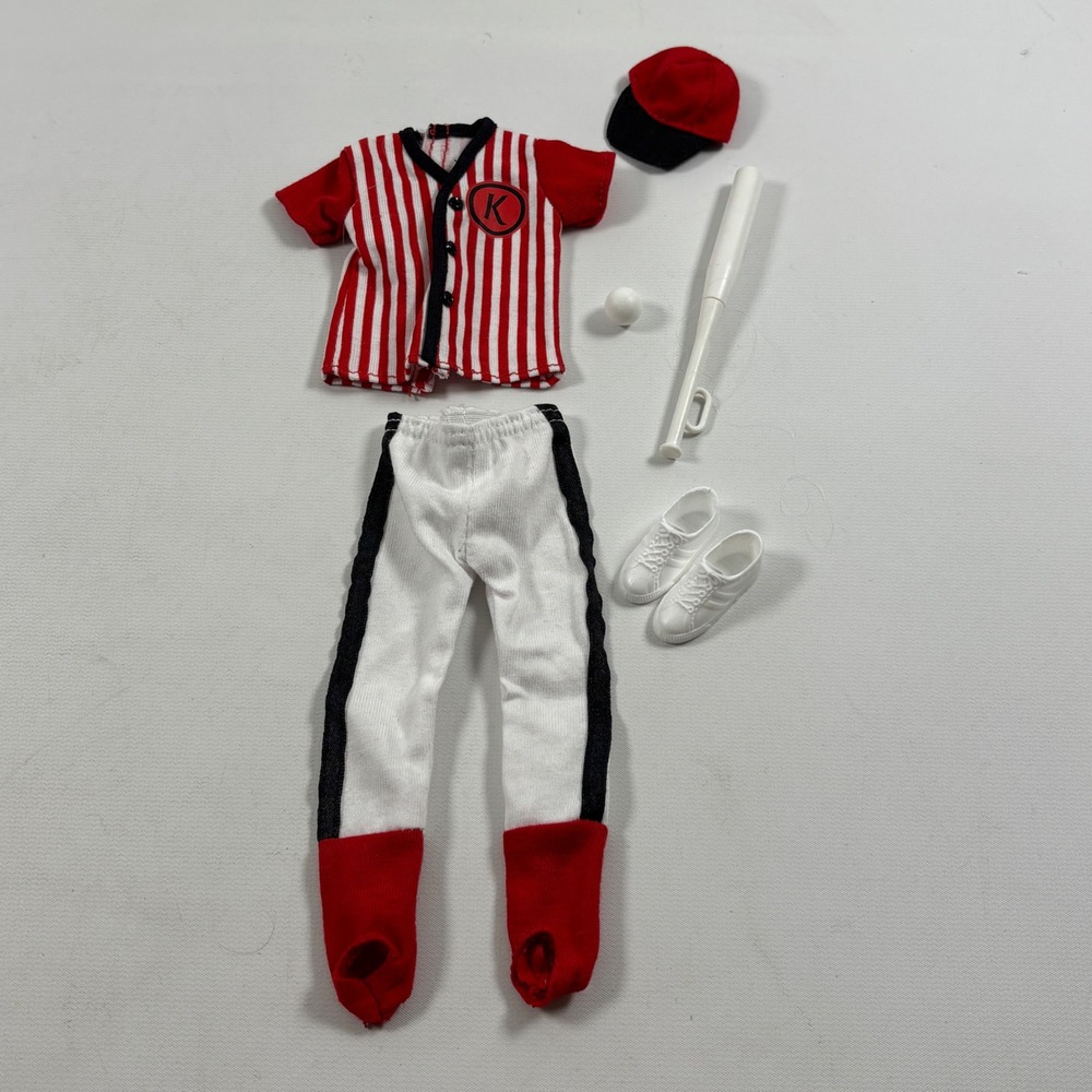 Mattel Barbie Ken Baseball Outfit Red White Striped Jersey Easy to Dress Fashion